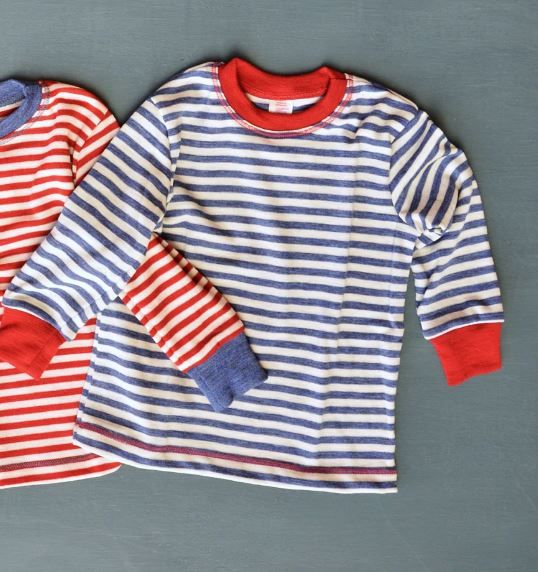 ENGEL Áo dài tay có bo 100% Merino wool Blue melange