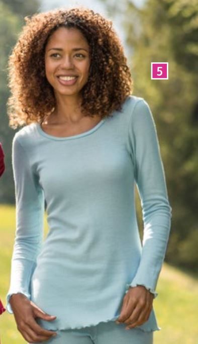 ENGEL Áo dài tay phụ nữ form dài có bèo 70% Merino wool 30% Silk Glacier