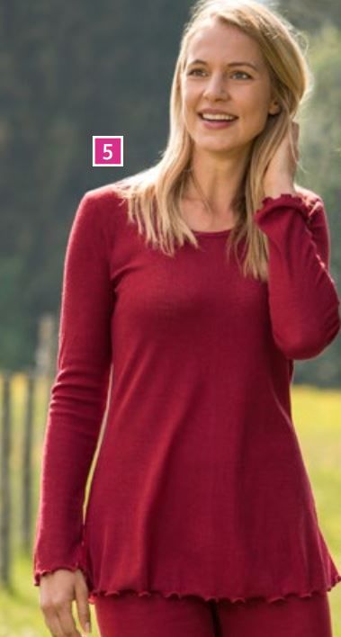 ENGEL Áo dài tay phụ nữ form dài có bèo 70% Merino wool 30% Silk Mauve