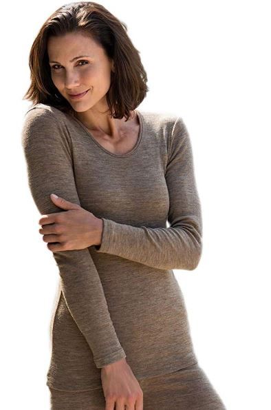 ENGEL Áo dài tay phụ nữ 70% Merino wool 30% Silk Walnut