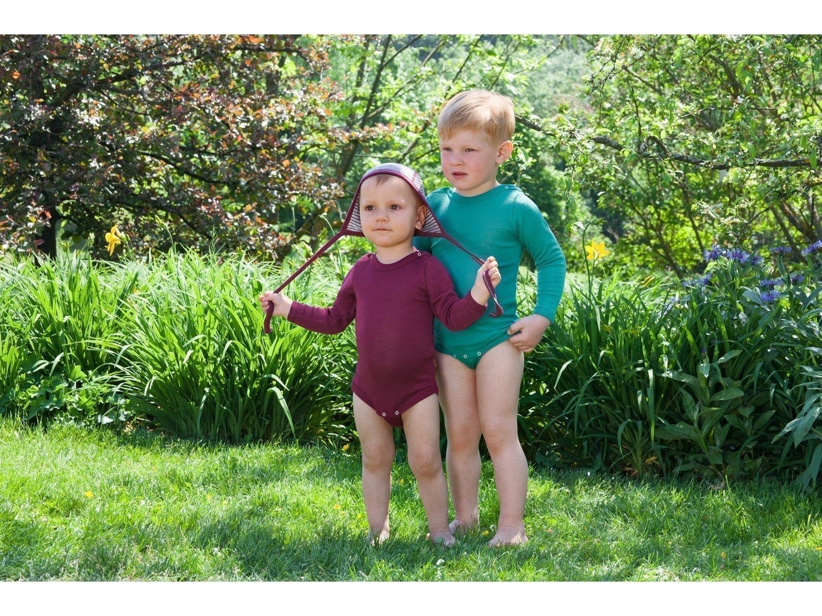 ENGEL Bodysuit dài tay nút vai 70% Merino wool 30% Silk Ice-blue