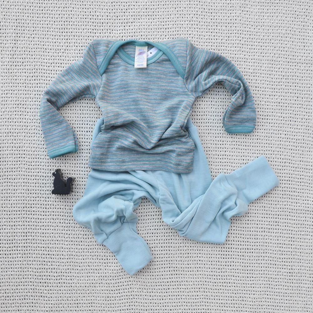 ENGEL Áo dài tay đắp vai 70% Merino wool 30% silk Light grey/Ice blue
