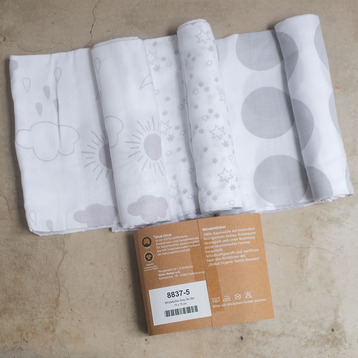 HANS NATUR Khăn xô họa tiết Grey 75x75cm