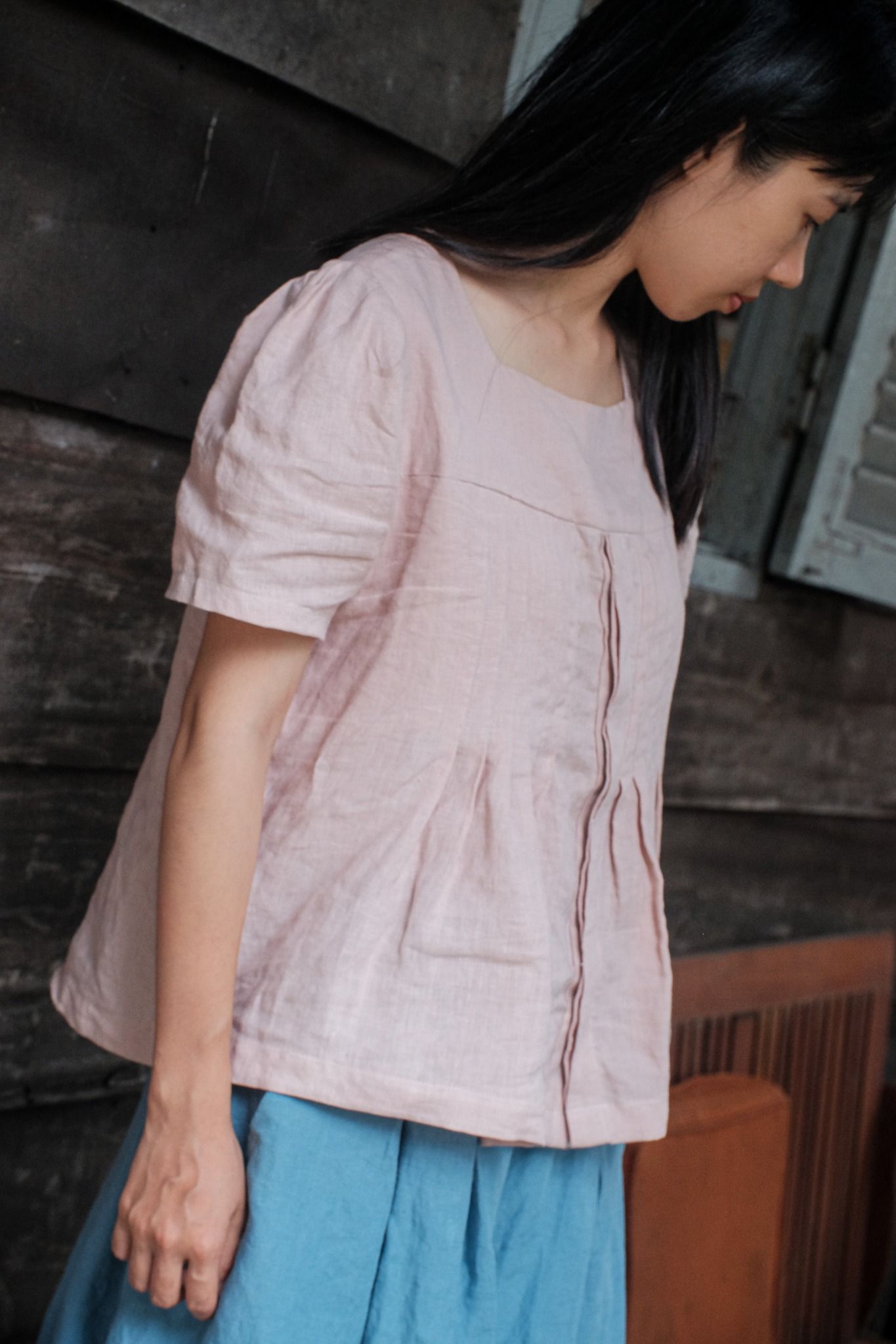 Áo linen xếp ly xòe vai phồng | Nude Pink European linen shirt | CHOI SEWING | PRE-ORDER
