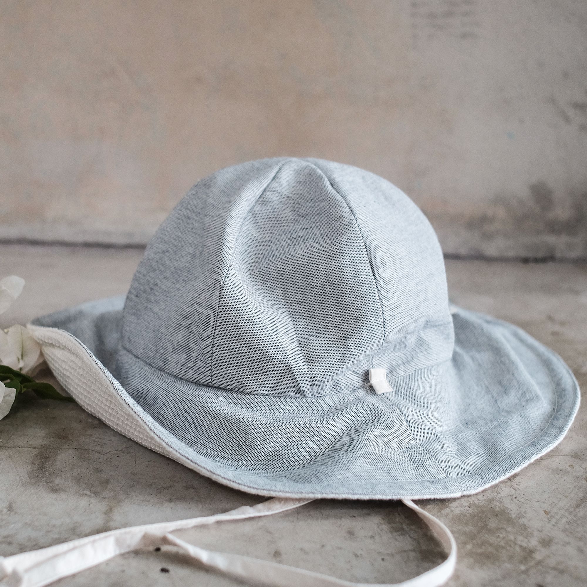 CHOI HANDMADE Nón >2y vành xoè lá sen 2 mặt | Lotus hat Blue vichy caro