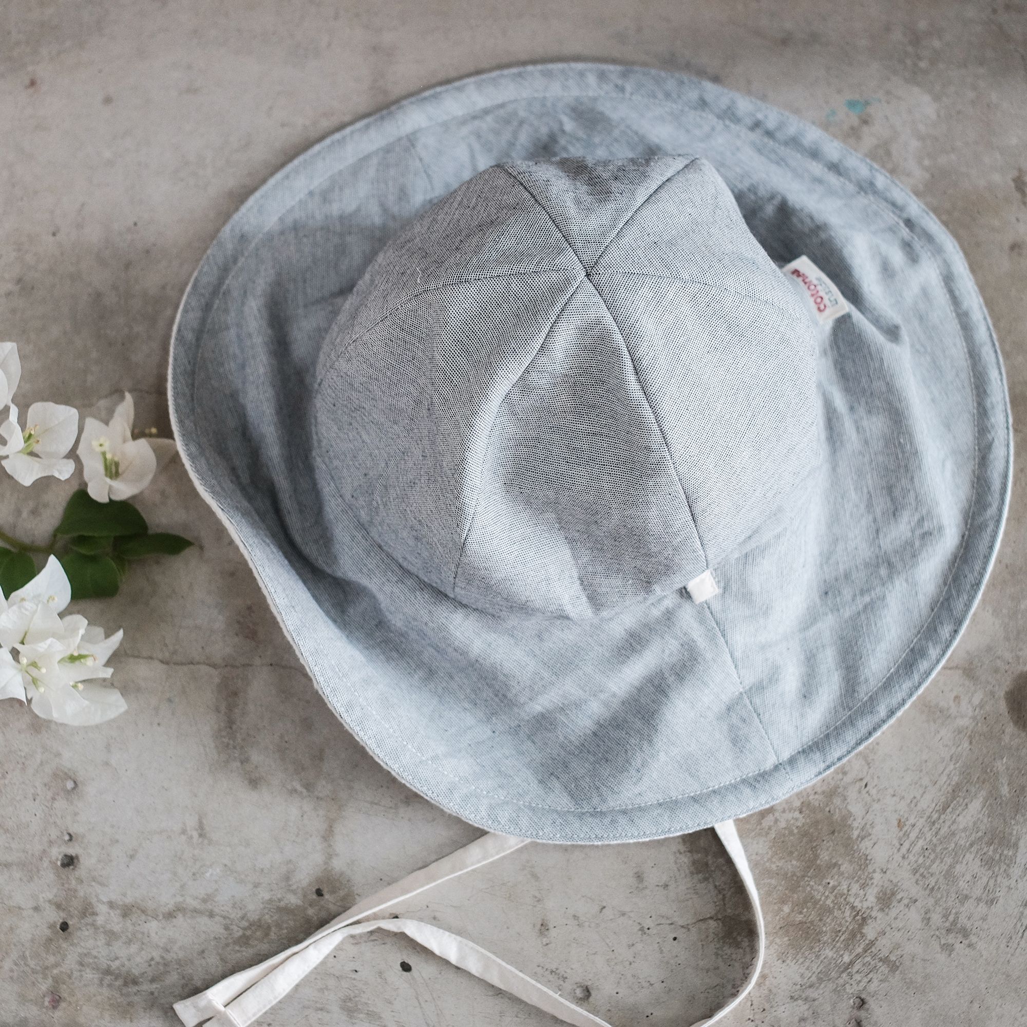 CHOI HANDMADE Nón >2y vành xoè lá sen 2 mặt | Lotus hat Blue vichy caro