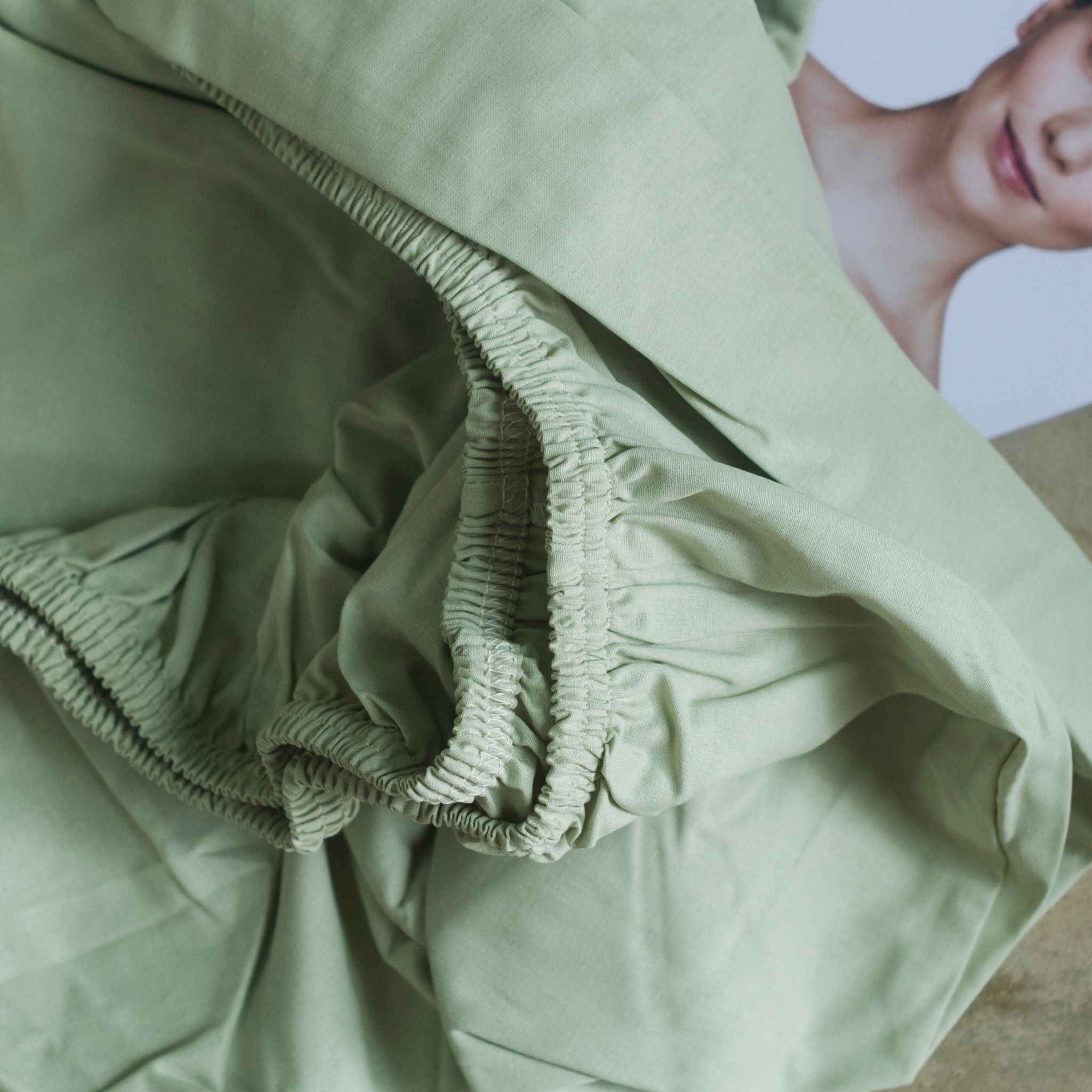 COTONEA Drap cotton bọc nệm dệt kiểu linen Mint