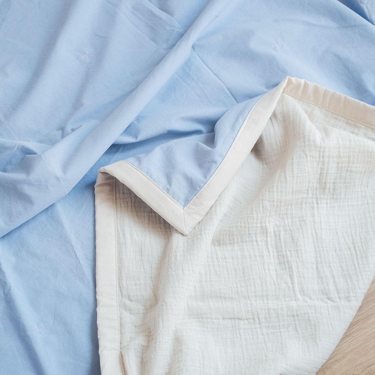 COTONEA Chăn 2 lớp Cotton linen/Musselin màu Ice blue