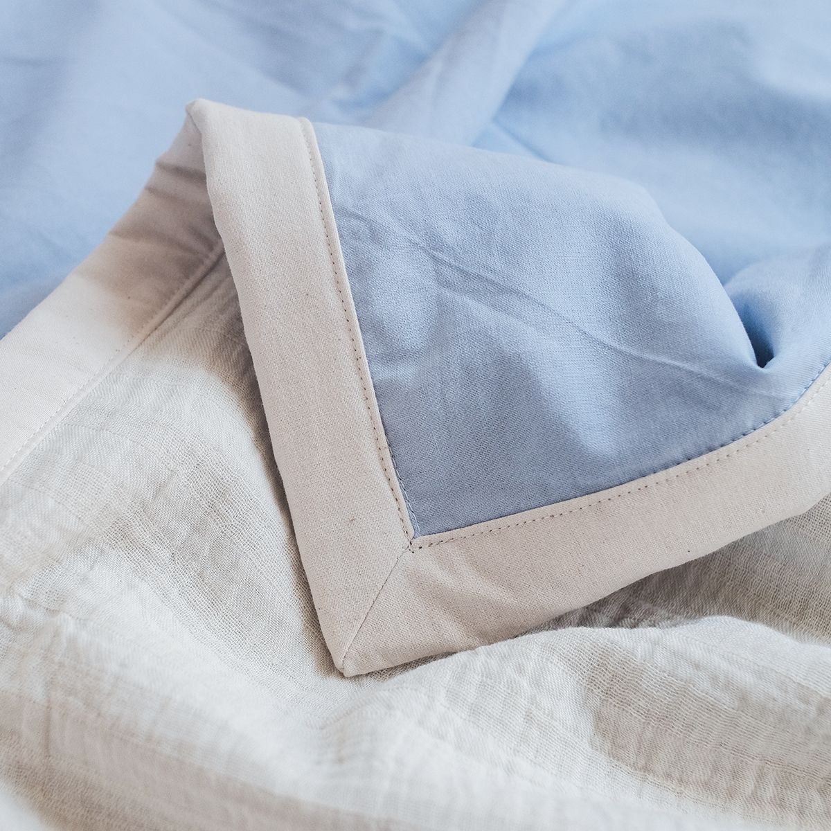 COTONEA Chăn 2 lớp Cotton linen/Musselin màu Ice blue