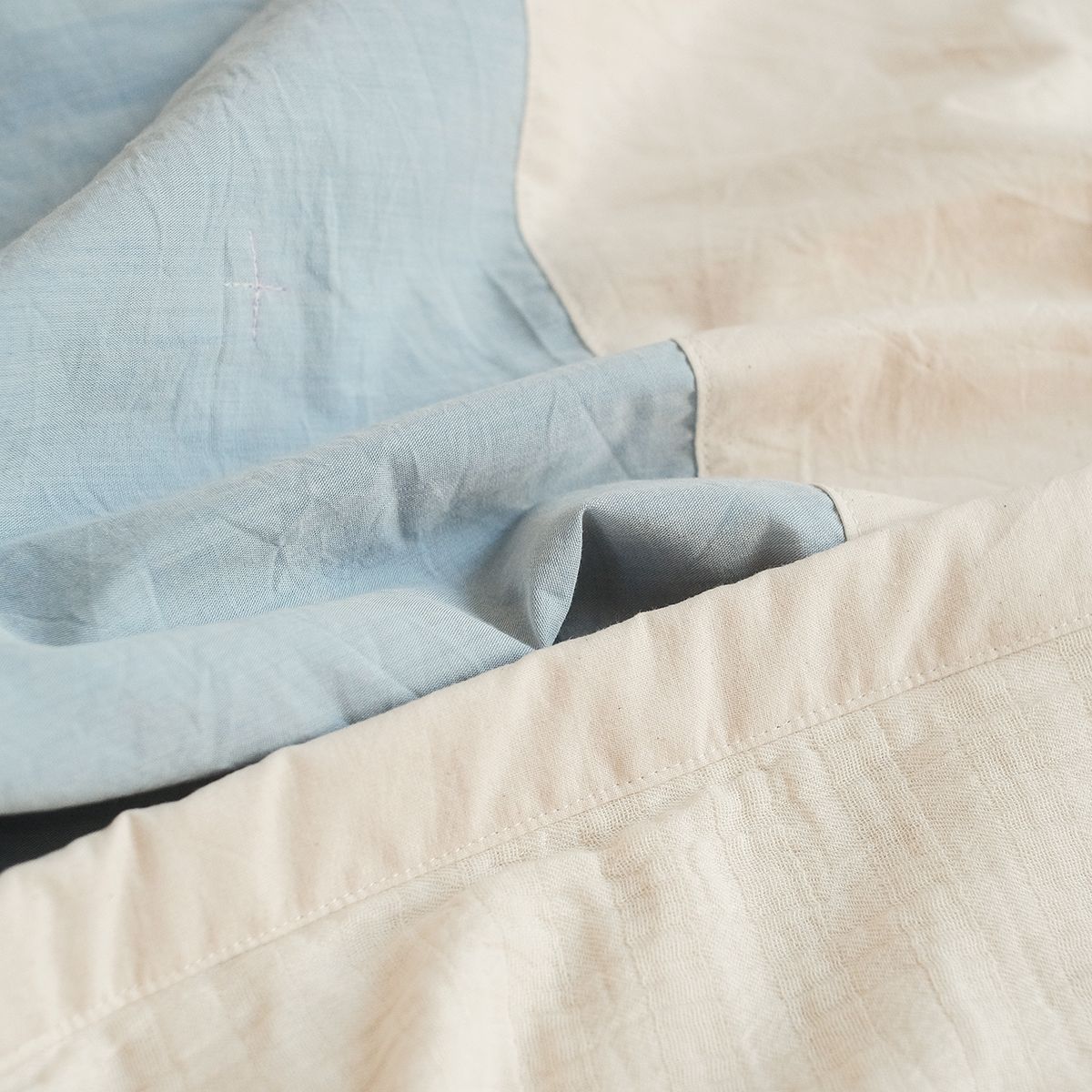 COTONEA Chăn 2 lớp Cotton linen/Musselin màu Pastel blue