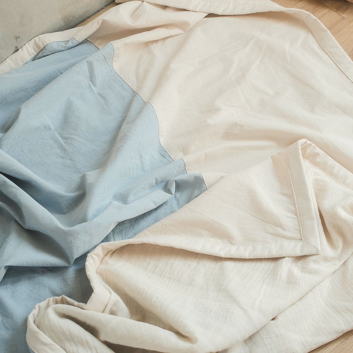 COTONEA Chăn 2 lớp Cotton linen/Musselin màu Pastel blue