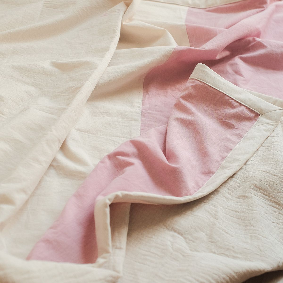 COTONEA Chăn 2 lớp Cotton chambray/Musselin màu Pastel pink/Nature