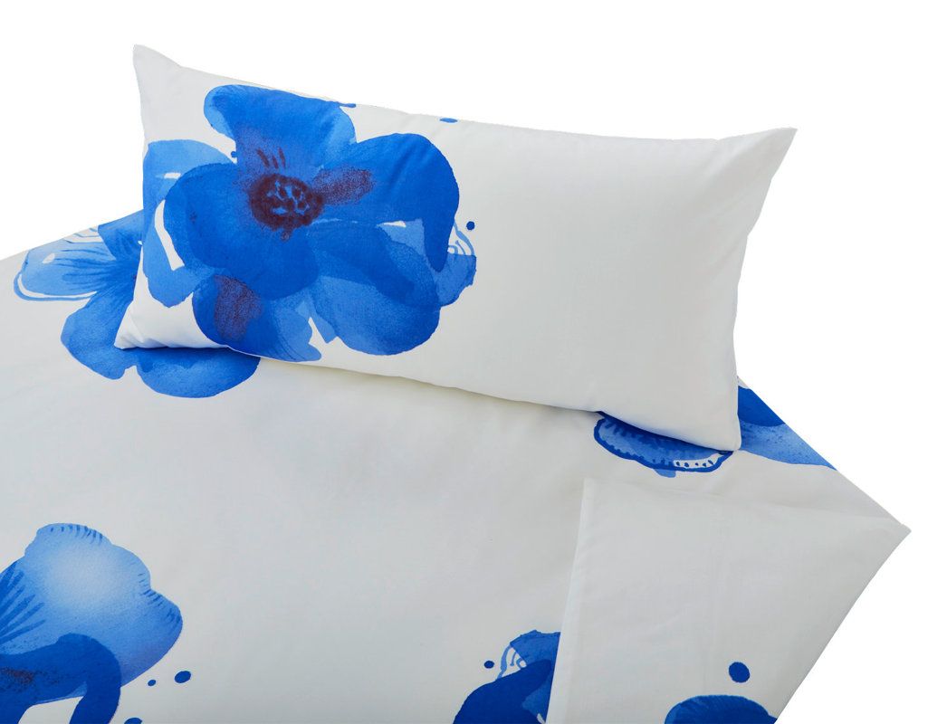 COTONEA Satin blue anemone bedding