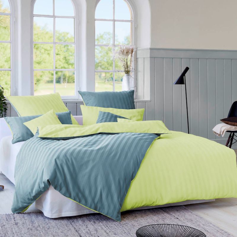 COTONEA Satin Linea Bedding reversible Heaven/Light green