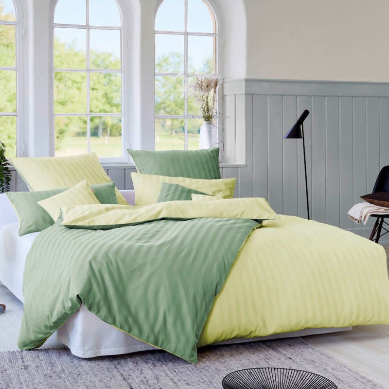 COTONEA Satin Linea Bedding reversible Lime/Kiwi