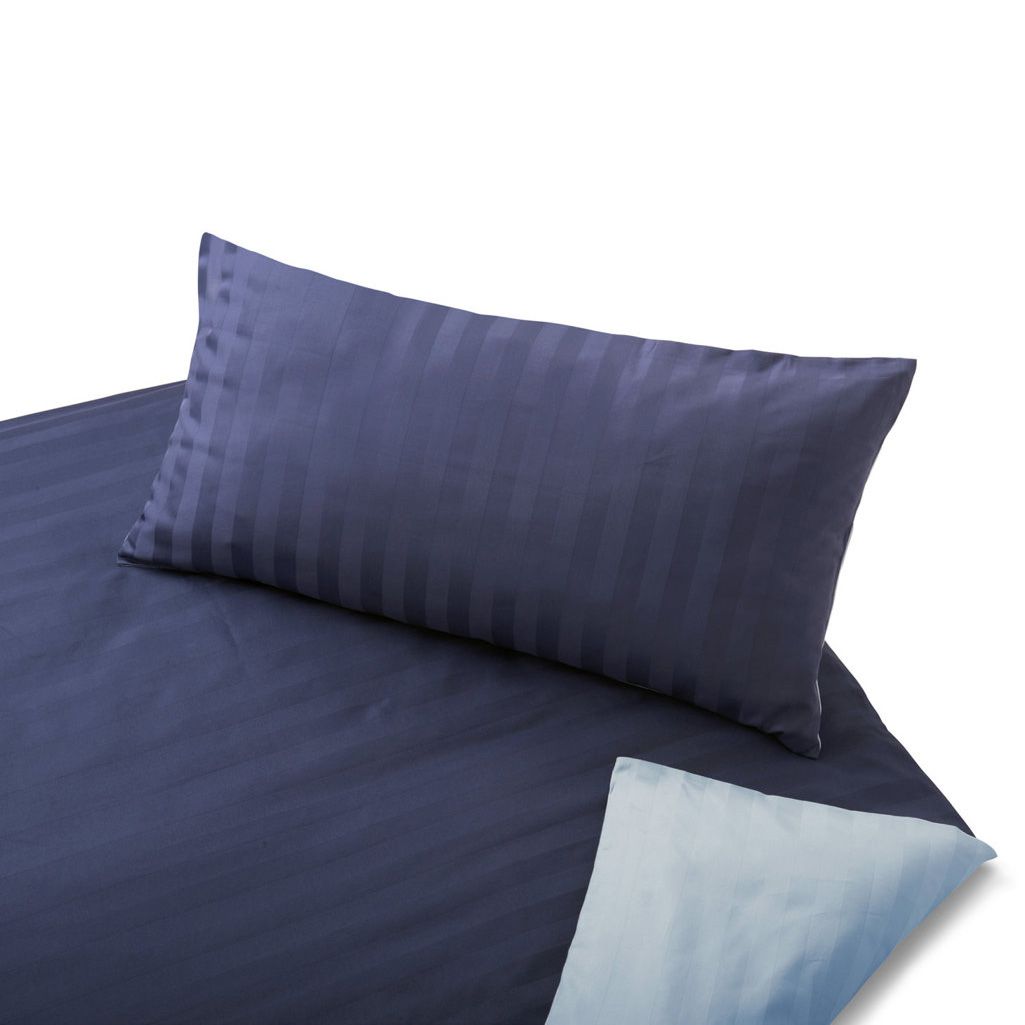 COTONEA Satin Linea Bedding reversible Pale blue/Dark blue