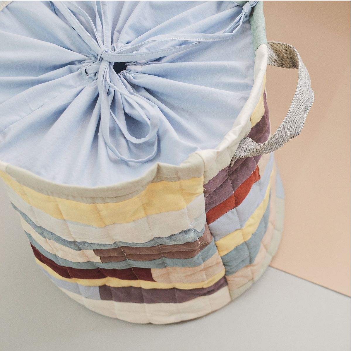 Sọt đựng đồ ghép vải dây rút 30L | Patchwork string Bucket bag | CHOI UPCYCLE | READY TO SHIP