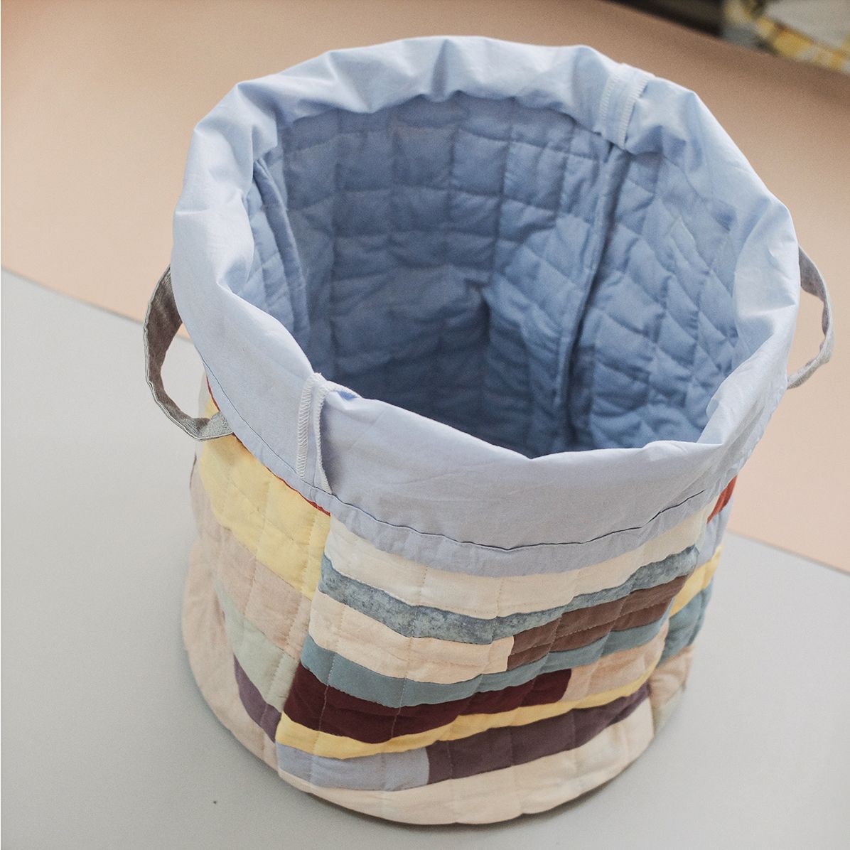 Sọt đựng đồ ghép vải dây rút 30L | Patchwork string Bucket bag | CHOI UPCYCLE | READY TO SHIP