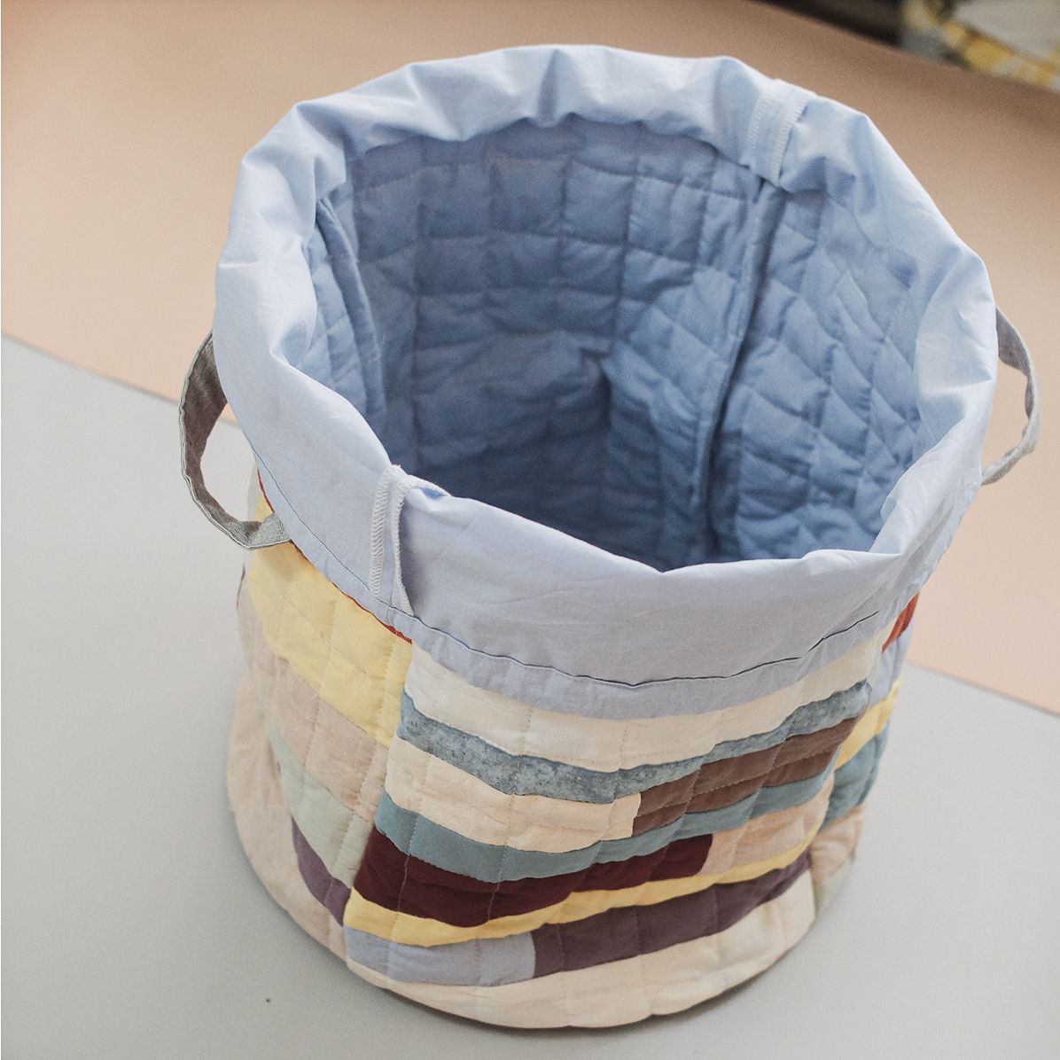  Sọt đựng đồ ghép vải dây rút 30L | Patchwork string Bucket bag | CHOI UPCYCLE 