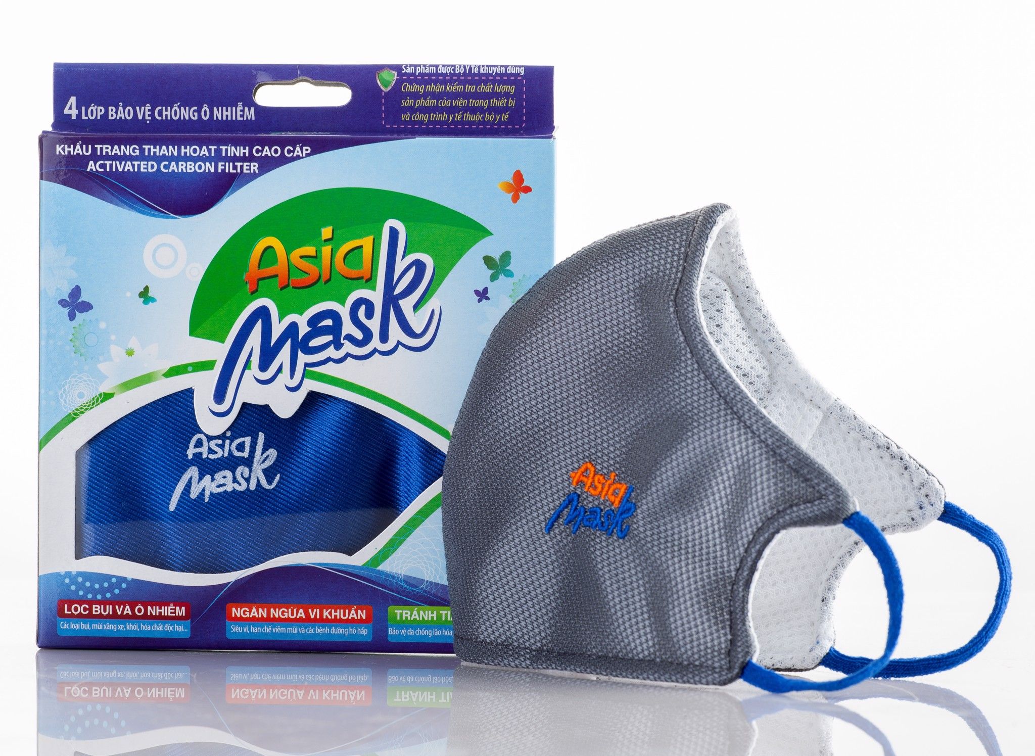 Khẩu trang vải than hoạt tính Asia Mask màu xám nhạt