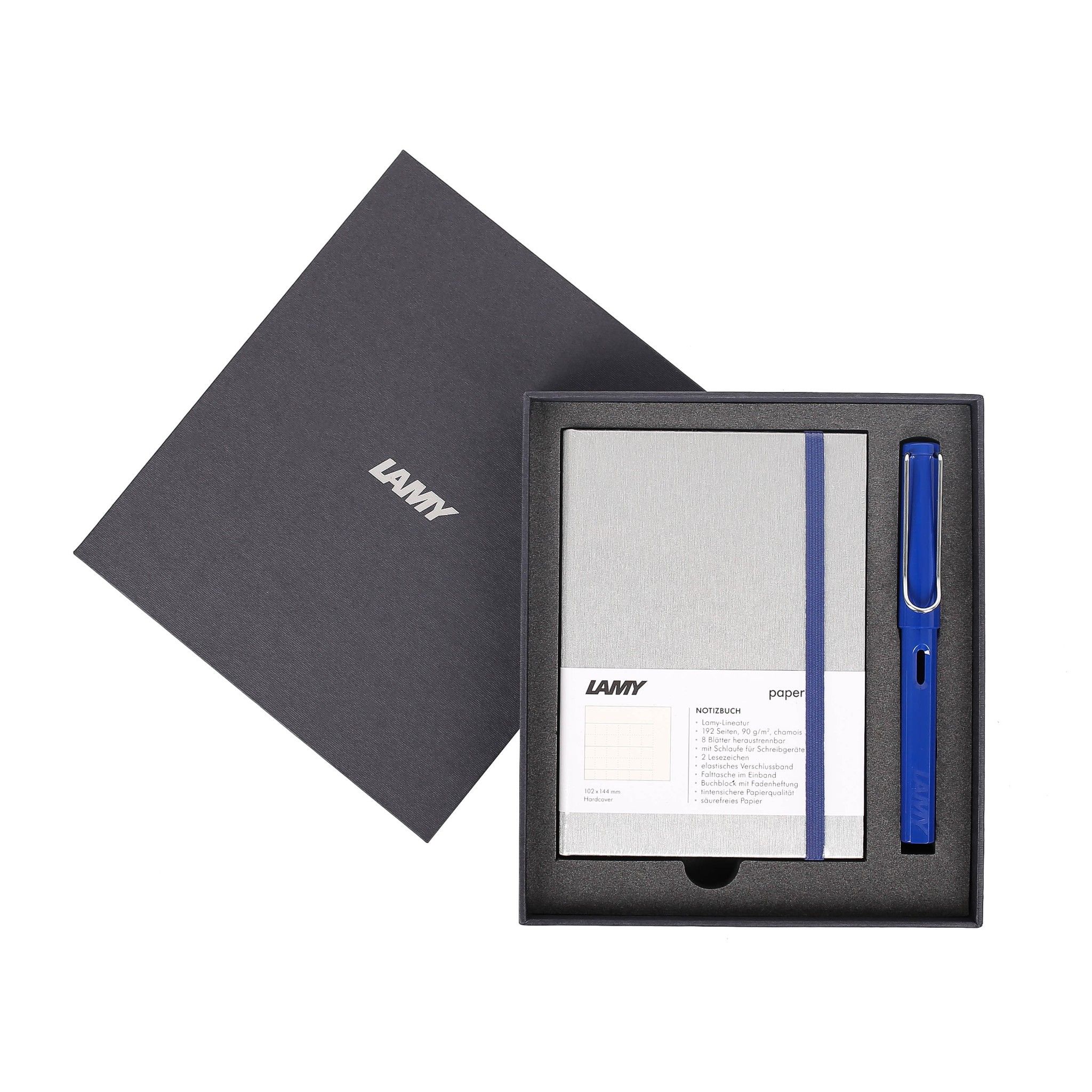 Gift set LAMY Notebook A6 softcover Grey + LAMY Safari Blue