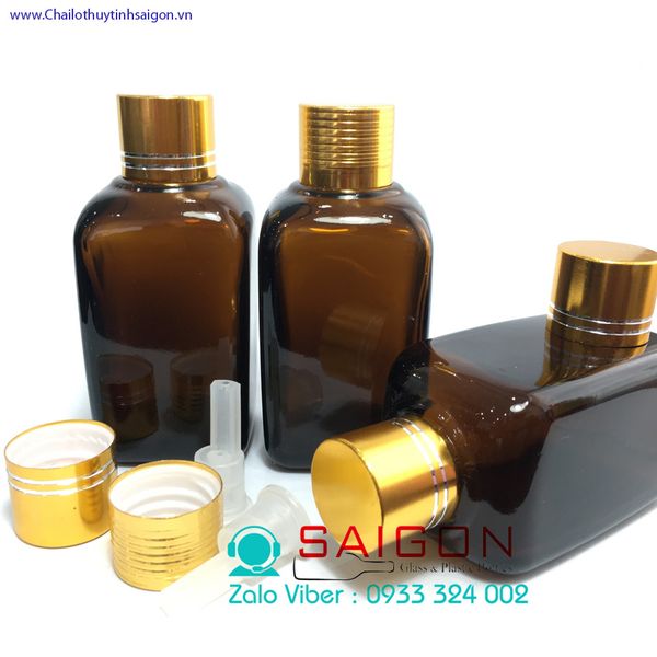 Chai Tinh dầu vuông nâu 50ml ( nắp xi vàng nhỏ giọt )