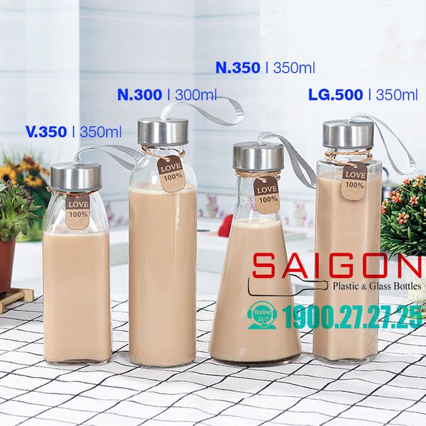 Chai Thủy tinh Nắp Inox Dây Nhiều Màu