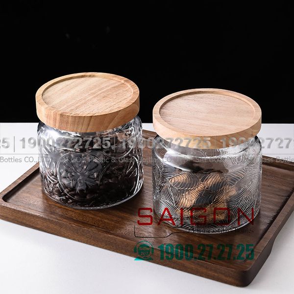 DELI HMF-G26 - Hũ Thủy Tinh Delisoga Vintage Wooden Lid Jar Glass Nắp Gỗ | Dung Tích Và Họa Tiết Tùy Chọn