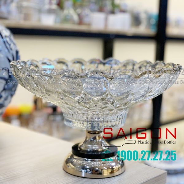 ELEGANT 3319AC - Dĩa Thủy Tinh Tiệp Chân Đồng Elegant Đường Kính 36.0cm | Thủy Tinh Màu Cao Cấp