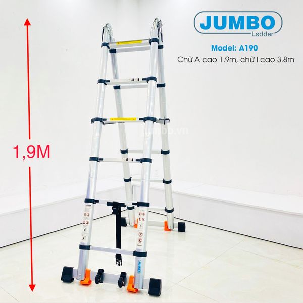 3.8m Thang nhôm rút gọn chữ A cao cấp Jumbo A190