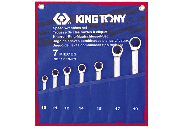 10-19mm Bộ cờ lê 2 đầu vòng tự động 7 chi tiết Kingtony 12107MRN