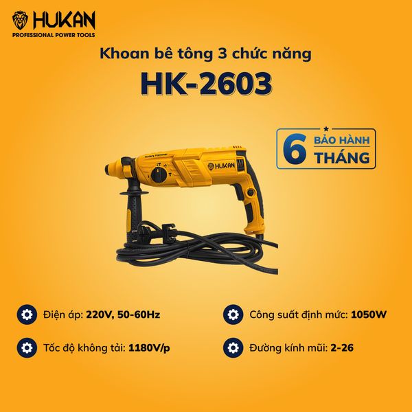 Khoan bê tông 3 chức năng Hukan HK-2603