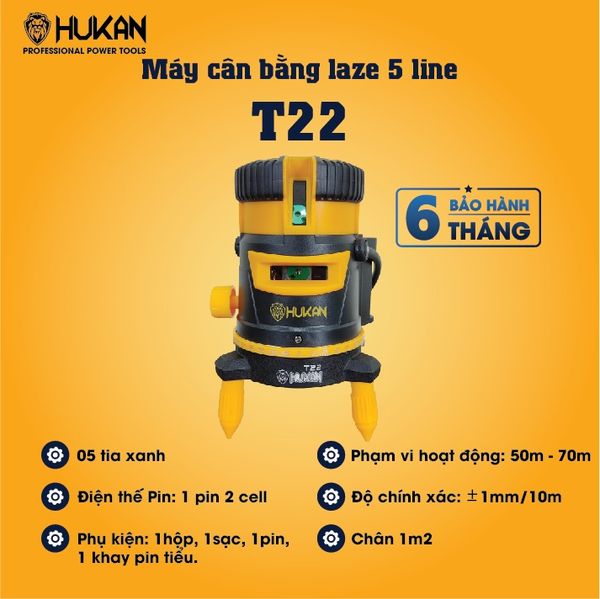 Máy cân bằng laser 5 line Hukan T22