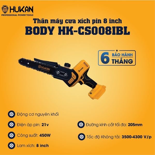 Máy cưa xích pin 8 inch Hukan BODY
HK-CS008iBL
