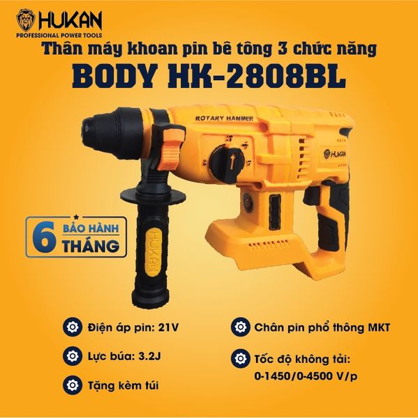 Máy khoan pin bê tông 3 chức năng Hukan HK-2808BL