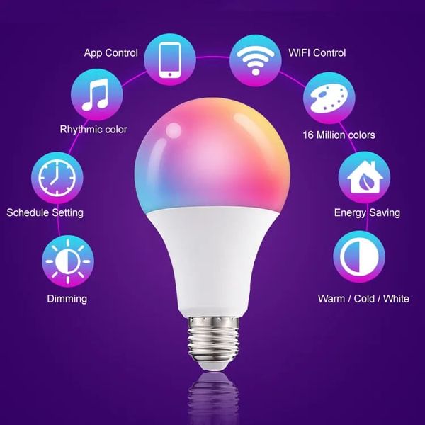 Bóng đèn LED Bulb thông minh WiFi, RGB Dimming 16 triệu màu, E27/A70/15W EL52715W