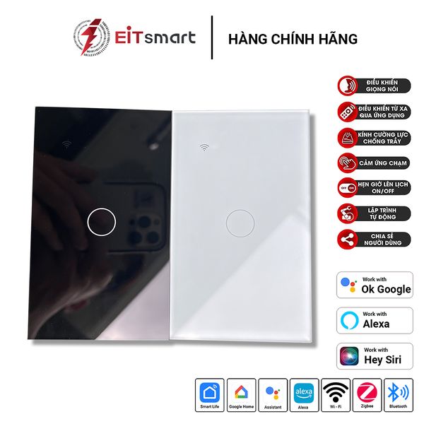 Công Tắc Cảm Ứng Thông Minh EITsmart, Kính Cường Lực, kết nối WiFi / Zigbee – 01 Nút ESW1101WB (Đen)