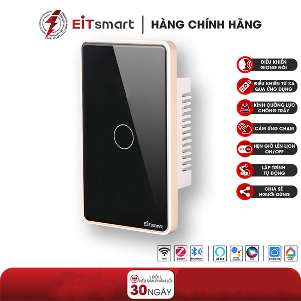 Công Tắc Cảm Ứng Thông Minh EITsmart, Kính Cường Lực, kết nối WiFi / Zigbee, viền Nhôm – 01 Nút ESW1201WW (Trắng)