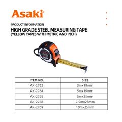 5mx19mm Thước kéo nền vàng cao cấp Asaki AK-2764