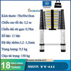 Thang nhôm rút đơn NAKATA 3m2 - TY611 TY611