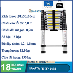 Thang nhôm rút đơn NAKATA 5m - TY615 (Đai đen) TY615