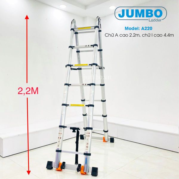 3.8m Thang nhôm rút gọn chữ A cao cấp Jumbo A 220