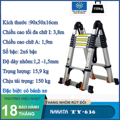 Thang nhôm rút đôi chữ A NAKATA 3m8 - TY636 (Đai đen) TY636