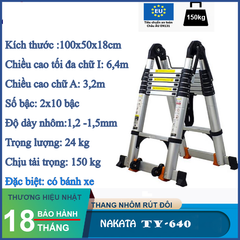 Thang nhôm rút đôi chữ A NAKATA 6m4 - TY640 ( Đai đen) TY640