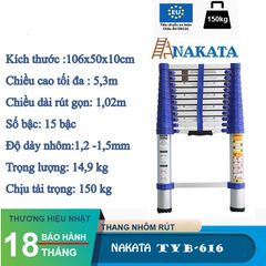 Thang nhôm rút đơn NAKATA 5m4 - TYB616 (Đai Xanh) TYB616