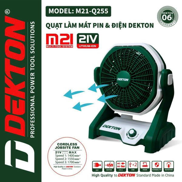 Quạt dùng pin và điện Dekton M21-Q255