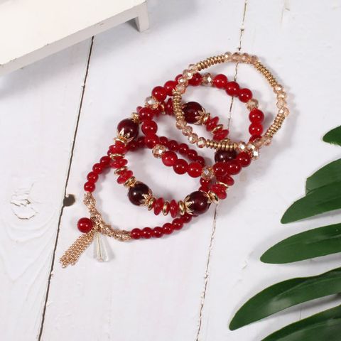 Set Vòng Đeo Tay Thổ Cẩm Bohemian (Boho) Màu Đỏ Tươi và Vàng Gold - Mã VT023