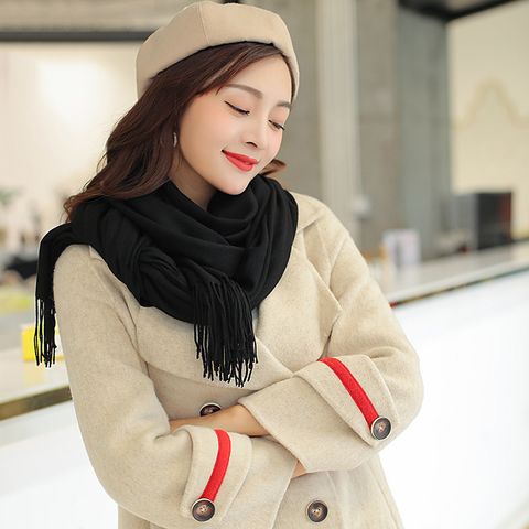 Khăn quàng choàng cổ len Cashmere giữ ấm màu đen cao cấp đẹp sang trọng - Mã KC074