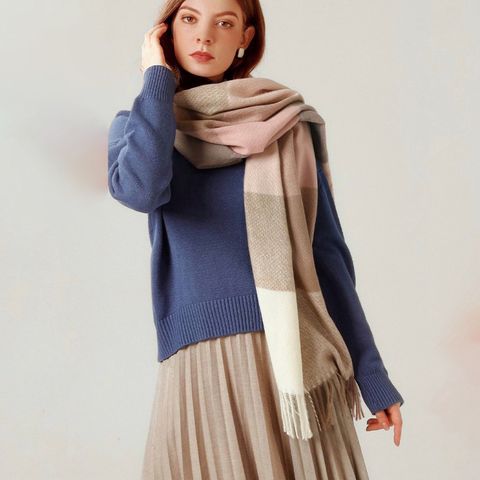 Khăn quàng choàng cổ len Cashmere giữ ấm cao cấp phong cách châu Âu Mỹ sang trọng