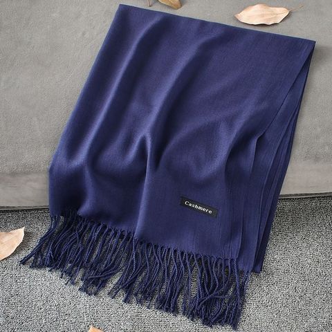 Khăn quàng choàng cổ len Cashmere giữ ấm màu xanh dương navy trơn cao cấp đẹp sang trọng - Mã KC320